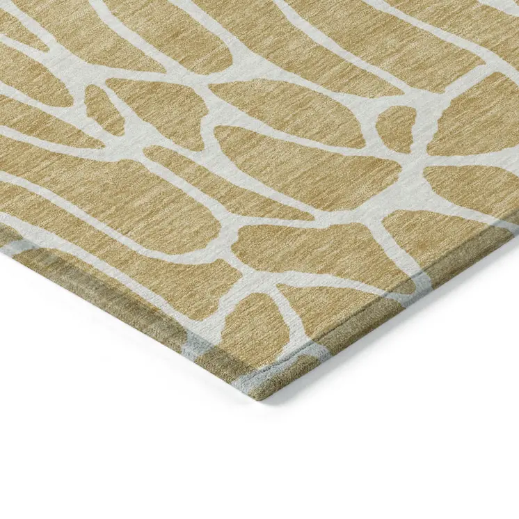 10' X 14' Gold And Ivory Geometric Washable Indoor Outdoor Area Rug