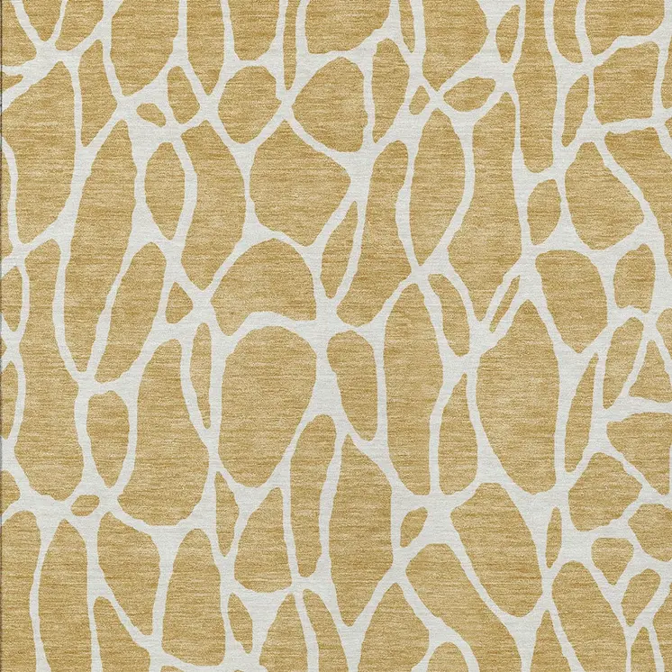 10' X 14' Gold And Ivory Geometric Washable Indoor Outdoor Area Rug
