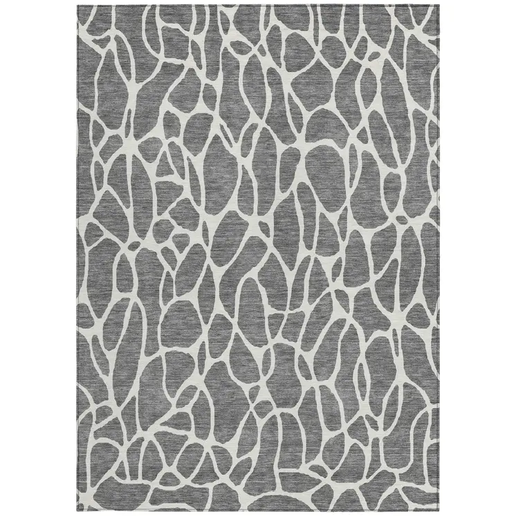3' X 5' Gray And Ivory Geometric Washable Indoor Outdoor Area Rug