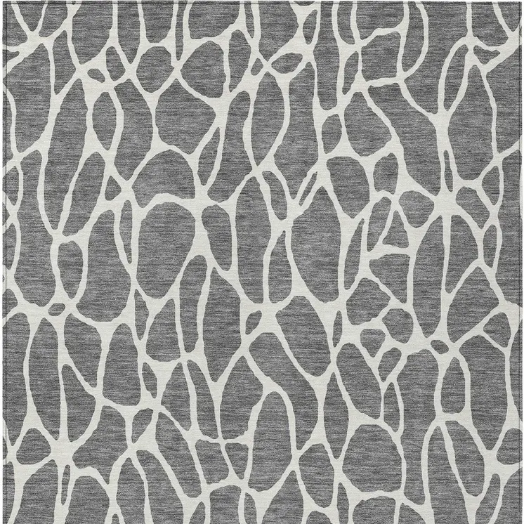 8' X 10' Gray And Ivory Geometric Washable Indoor Outdoor Area Rug