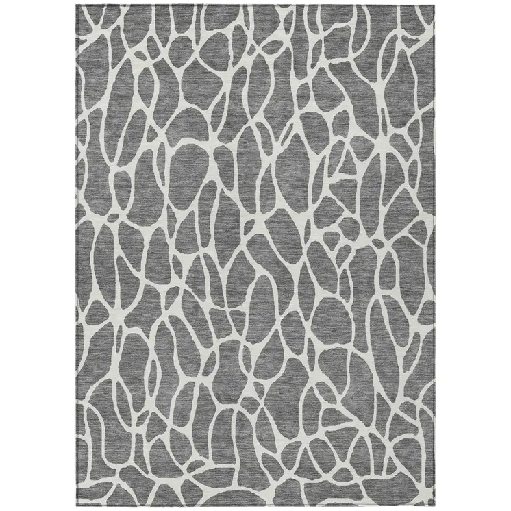 9' X 12' Gray And Ivory Geometric Washable Indoor Outdoor Area Rug