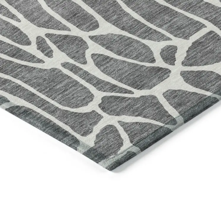 9' X 12' Gray And Ivory Geometric Washable Indoor Outdoor Area Rug