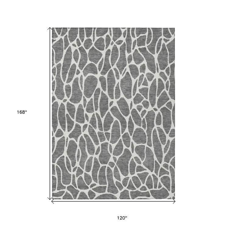 10' X 14' Gray And Ivory Geometric Washable Indoor Outdoor Area Rug