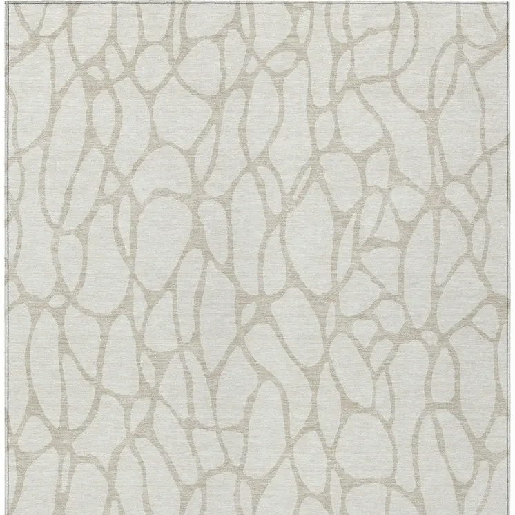 5' X 8' Ivory And Beige Geometric Washable Indoor Outdoor Area Rug