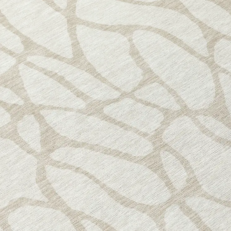 8' Ivory And Beige Round Geometric Washable Indoor Outdoor Area Rug