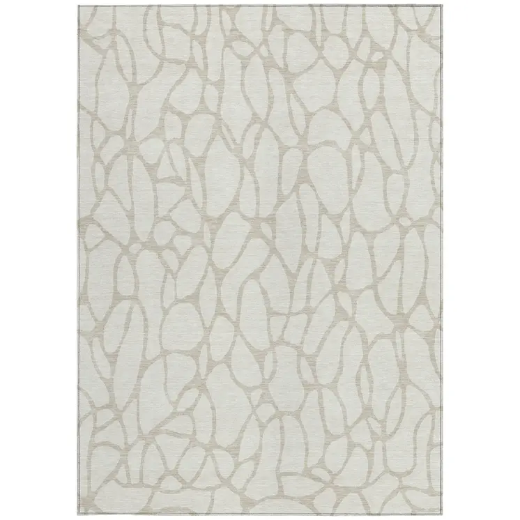 9' X 12' Ivory And Beige Geometric Washable Indoor Outdoor Area Rug