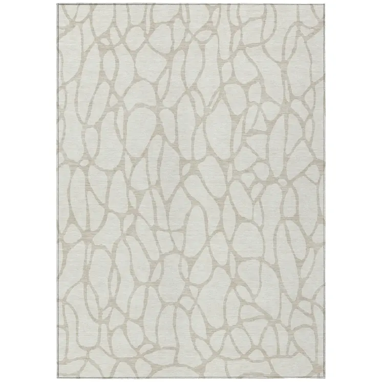 10' X 14' Ivory And Beige Geometric Washable Indoor Outdoor Area Rug