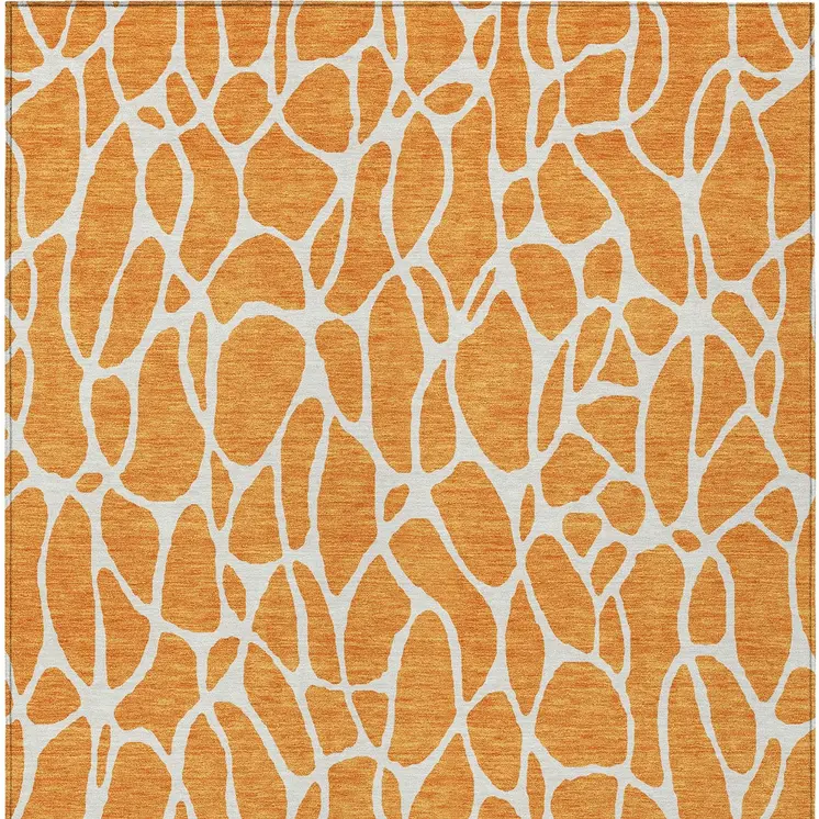 3' X 5' Orange And Ivory Geometric Washable Indoor Outdoor Area Rug