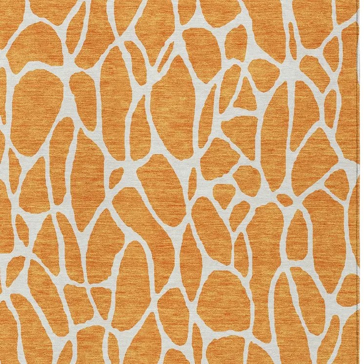 3' X 5' Orange And Ivory Geometric Washable Indoor Outdoor Area Rug