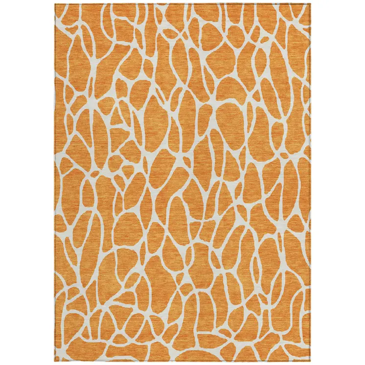 5' X 8' Orange And Ivory Geometric Washable Indoor Outdoor Area Rug