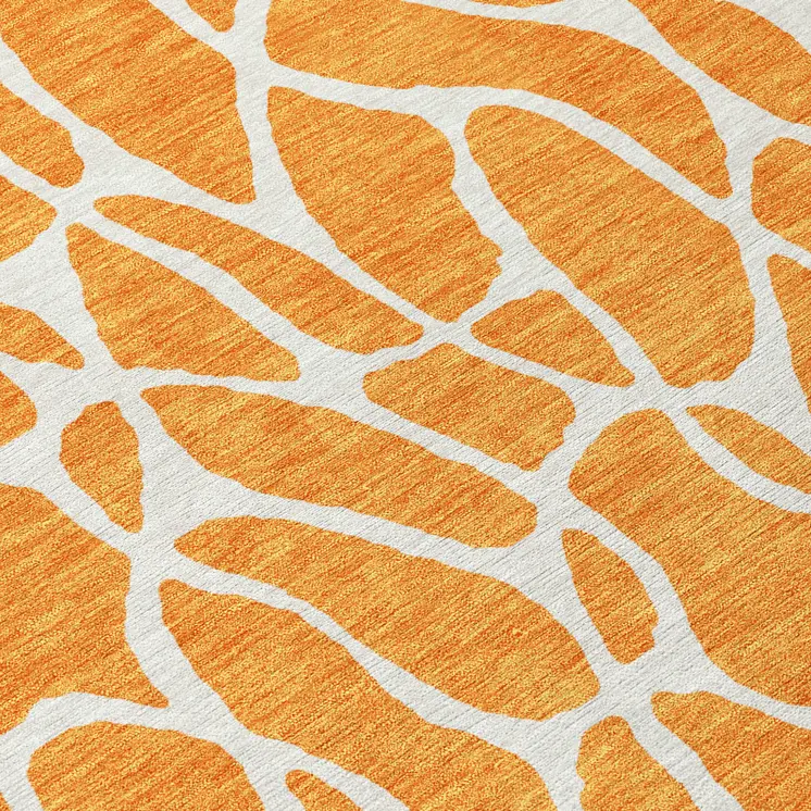 8' Orange And Ivory Round Geometric Washable Indoor Outdoor Area Rug