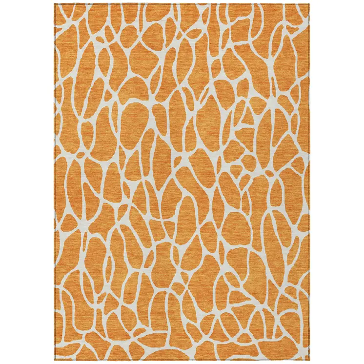 10' X 14' Orange And Ivory Geometric Washable Indoor Outdoor Area Rug