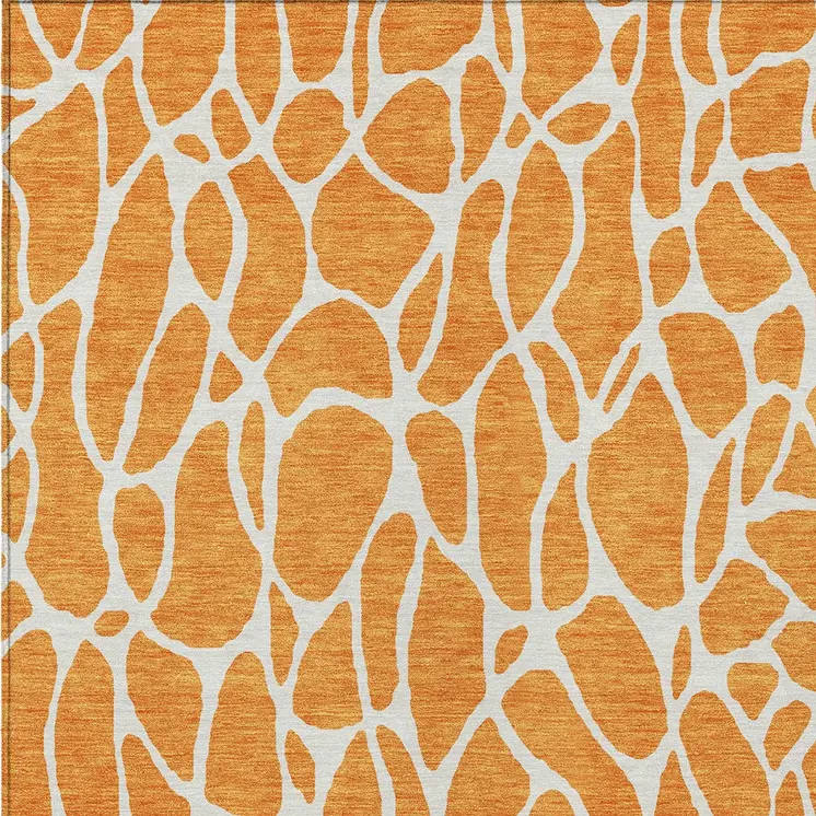 10' X 14' Orange And Ivory Geometric Washable Indoor Outdoor Area Rug