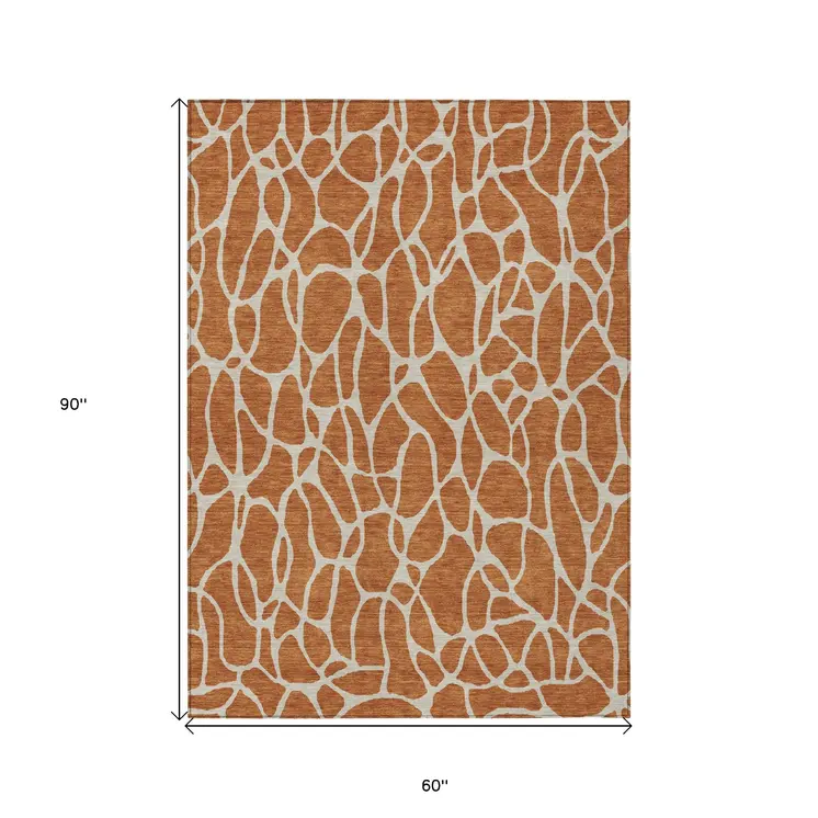 5' X 8' Brown And Beige Geometric Washable Indoor Outdoor Area Rug