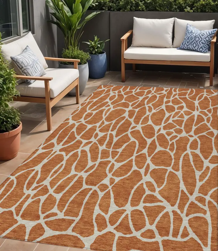5' X 8' Brown And Beige Geometric Washable Indoor Outdoor Area Rug