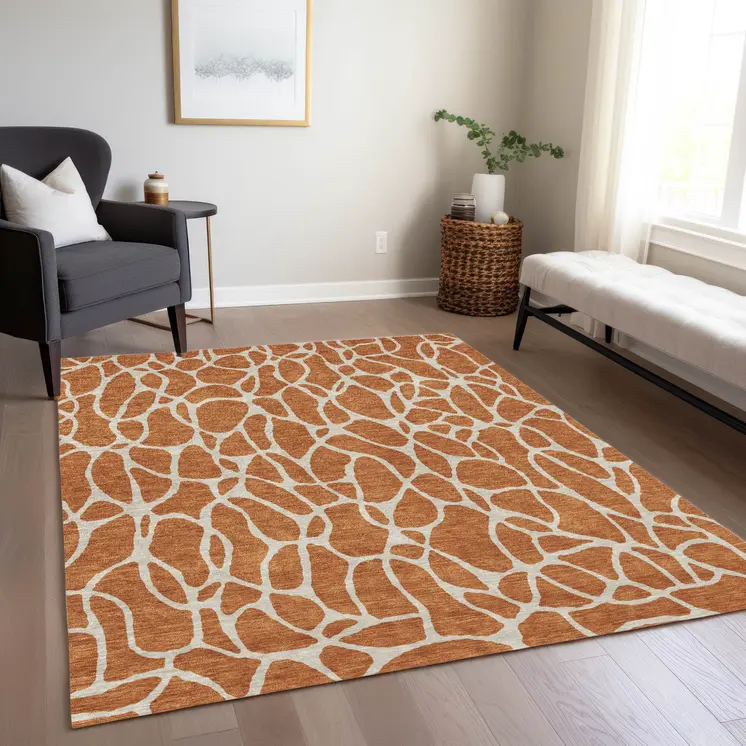 8' X 10' Brown And Beige Geometric Washable Indoor Outdoor Area Rug