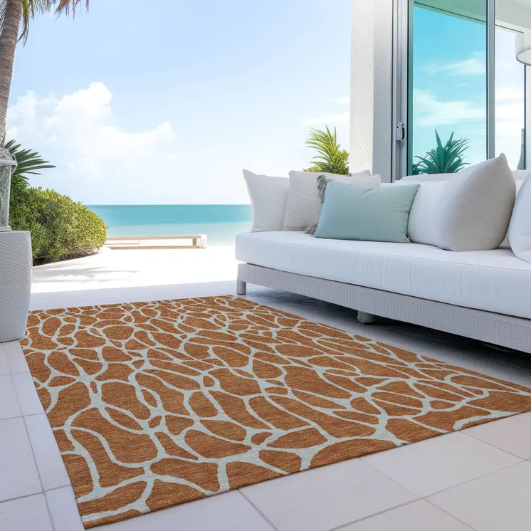 8' X 10' Brown And Beige Geometric Washable Indoor Outdoor Area Rug