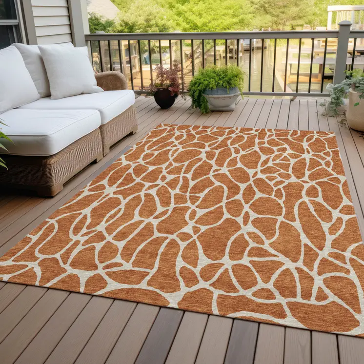 10' X 14' Brown And Beige Geometric Washable Indoor Outdoor Area Rug