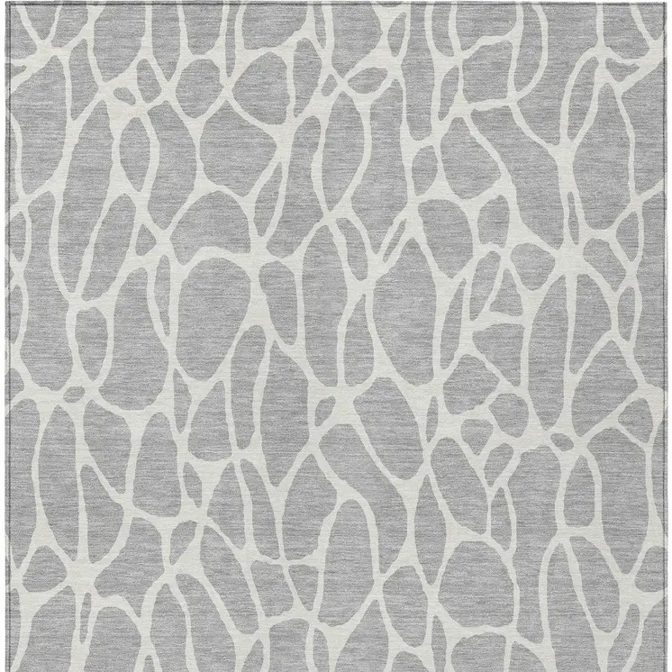 3' X 5' Silver And Ivory Geometric Washable Indoor Outdoor Area Rug