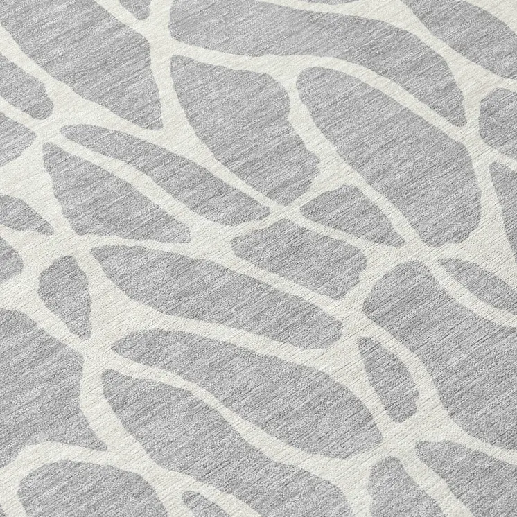 8' Silver And Ivory Round Geometric Washable Indoor Outdoor Area Rug