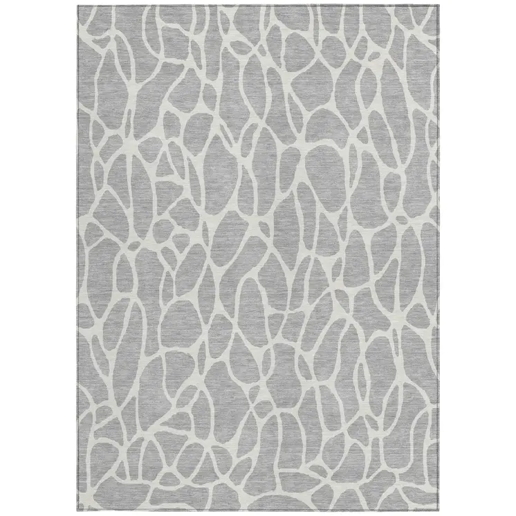 10' X 14' Silver And Ivory Geometric Washable Indoor Outdoor Area Rug
