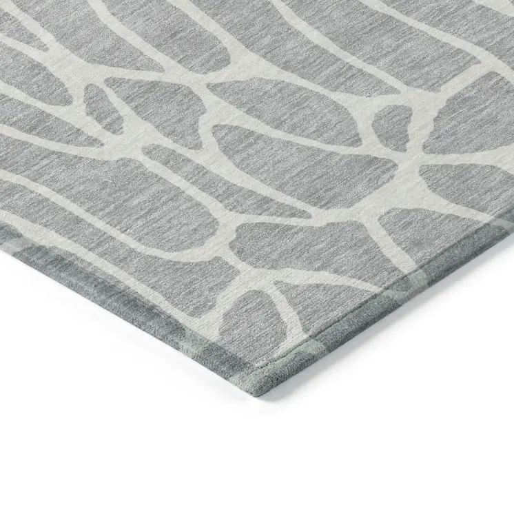 10' X 14' Silver And Ivory Geometric Washable Indoor Outdoor Area Rug