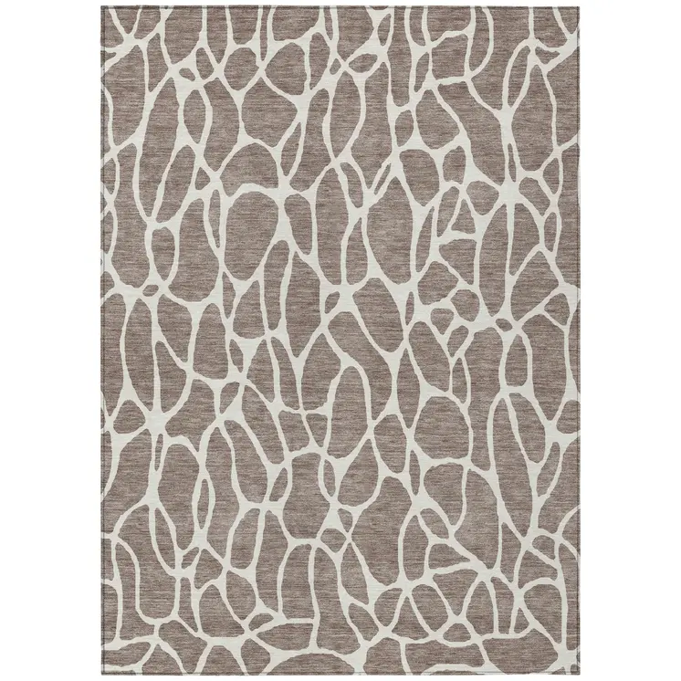 3' X 5' Taupe And Ivory Geometric Washable Indoor Outdoor Area Rug