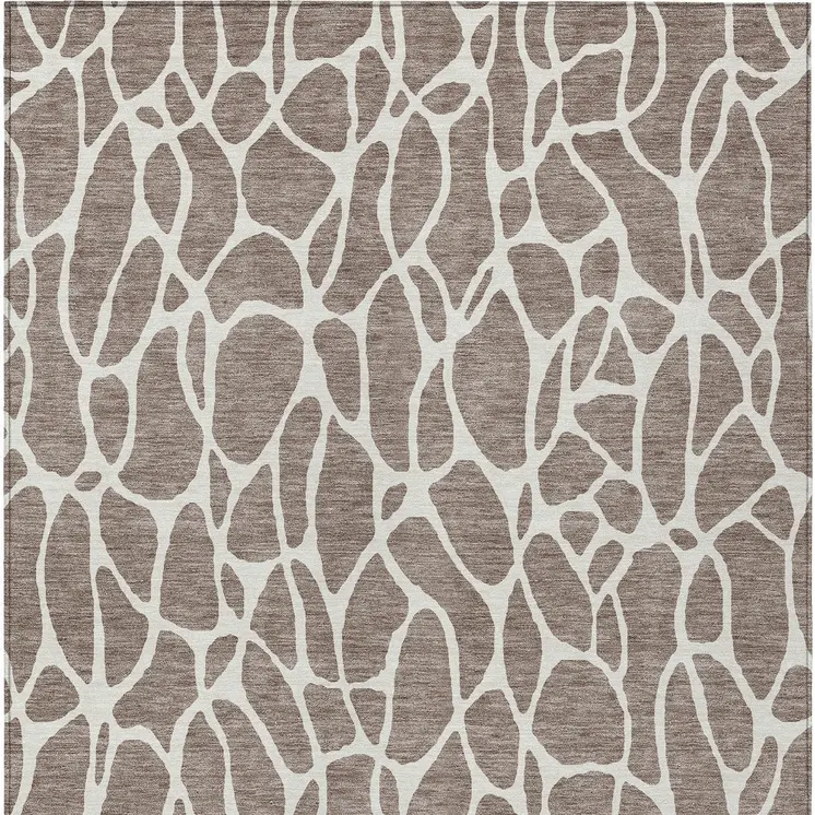 5' X 8' Taupe And Ivory Geometric Washable Indoor Outdoor Area Rug