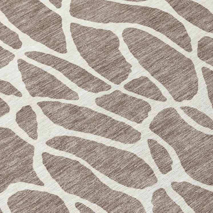 8' Taupe And Ivory Round Geometric Washable Indoor Outdoor Area Rug