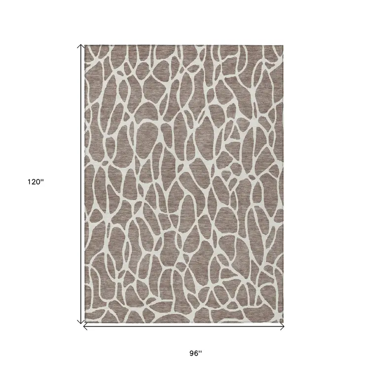 8' X 10' Taupe And Ivory Geometric Washable Indoor Outdoor Area Rug