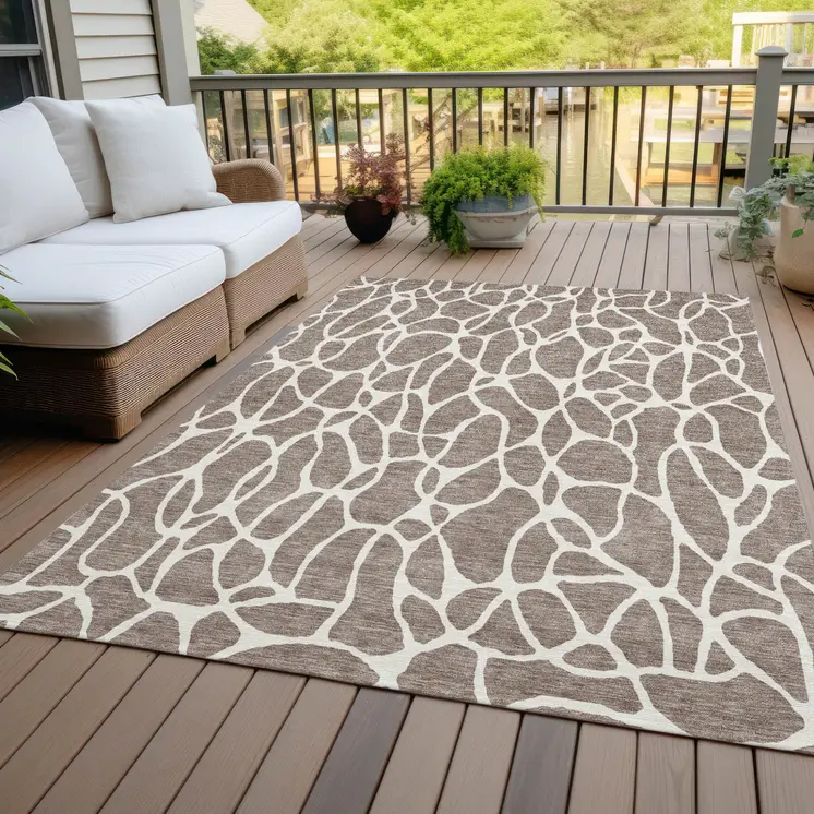 8' X 10' Taupe And Ivory Geometric Washable Indoor Outdoor Area Rug
