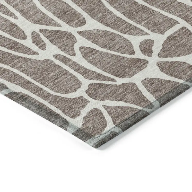 8' X 10' Taupe And Ivory Geometric Washable Indoor Outdoor Area Rug