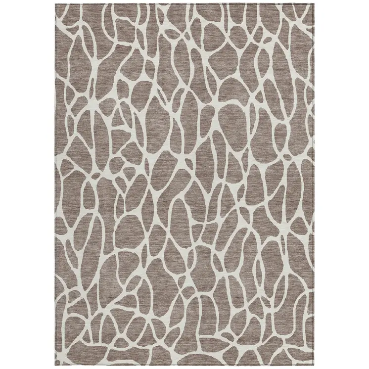 8' X 10' Taupe And Ivory Geometric Washable Indoor Outdoor Area Rug
