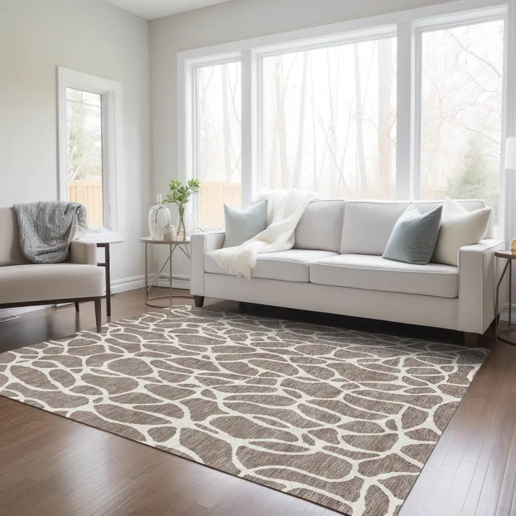 8' X 10' Taupe And Ivory Geometric Washable Indoor Outdoor Area Rug