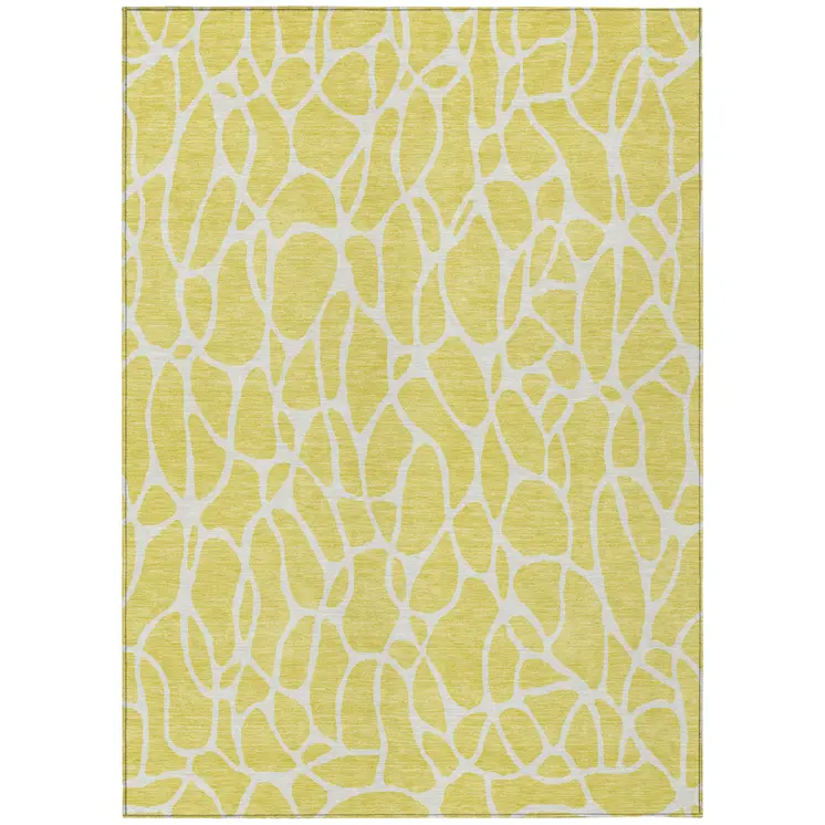 3' X 5' Yellow And Ivory Geometric Washable Indoor Outdoor Area Rug