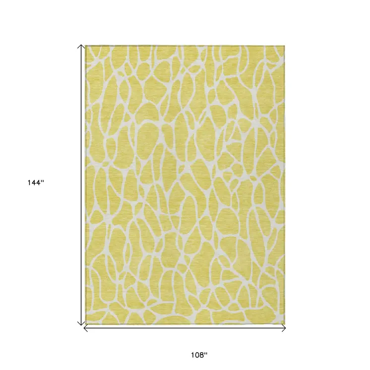 9' X 12' Yellow And Ivory Geometric Washable Indoor Outdoor Area Rug