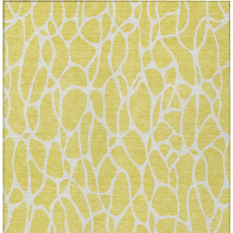 10' X 14' Yellow And Ivory Geometric Washable Indoor Outdoor Area Rug