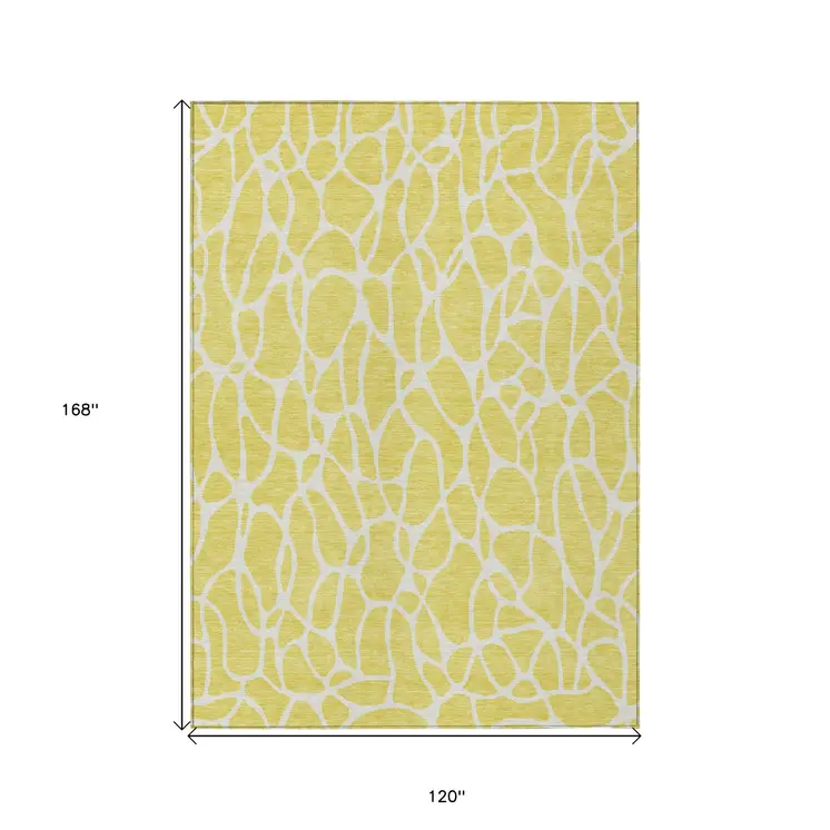 10' X 14' Yellow And Ivory Geometric Washable Indoor Outdoor Area Rug