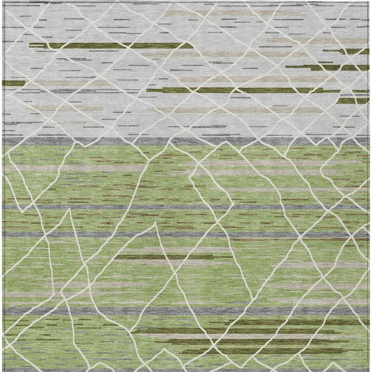 5' X 8' Artichoke Green And Ivory Striped Washable Indoor Outdoor Area Rug