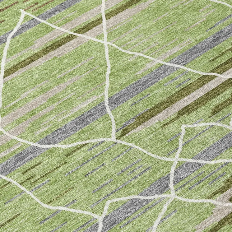 5' X 8' Artichoke Green And Ivory Striped Washable Indoor Outdoor Area Rug