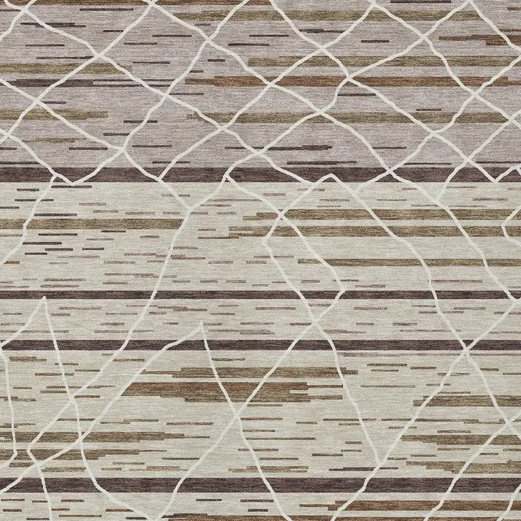 3' X 5' Beige Brown And Ivory Striped Washable Indoor Outdoor Area Rug