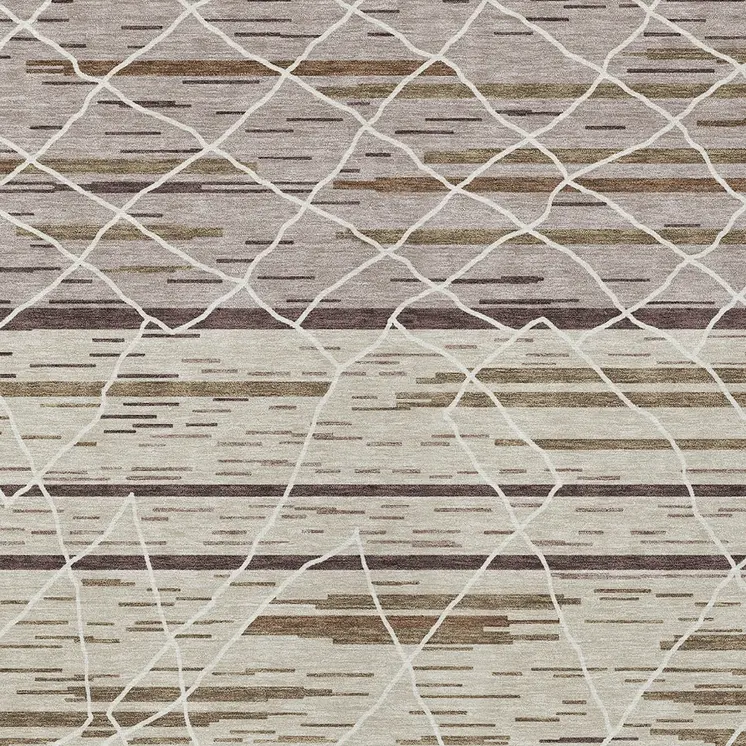 5' X 8' Beige Brown And Ivory Striped Washable Indoor Outdoor Area Rug