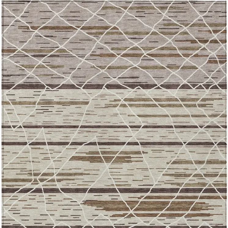 9' X 12' Beige Brown And Ivory Striped Washable Indoor Outdoor Area Rug