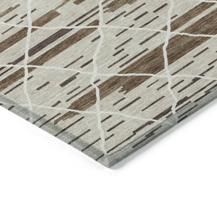 9' X 12' Beige Brown And Ivory Striped Washable Indoor Outdoor Area Rug