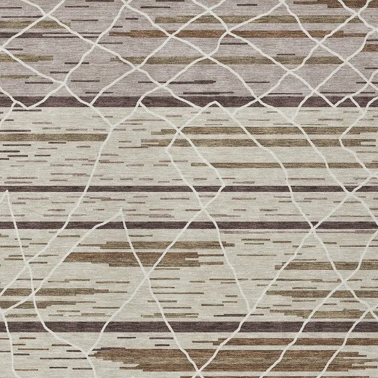 9' X 12' Beige Brown And Ivory Striped Washable Indoor Outdoor Area Rug