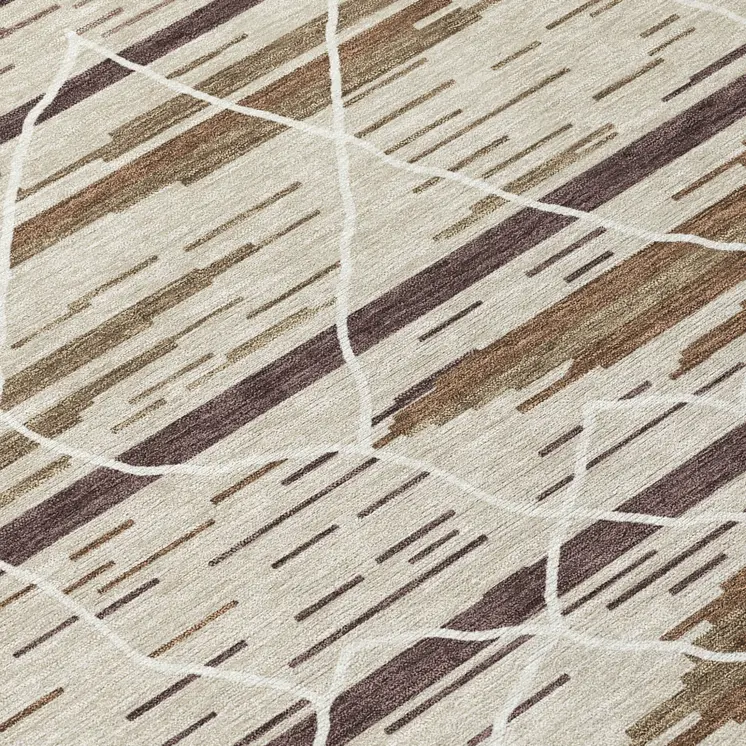 9' X 12' Beige Brown And Ivory Striped Washable Indoor Outdoor Area Rug