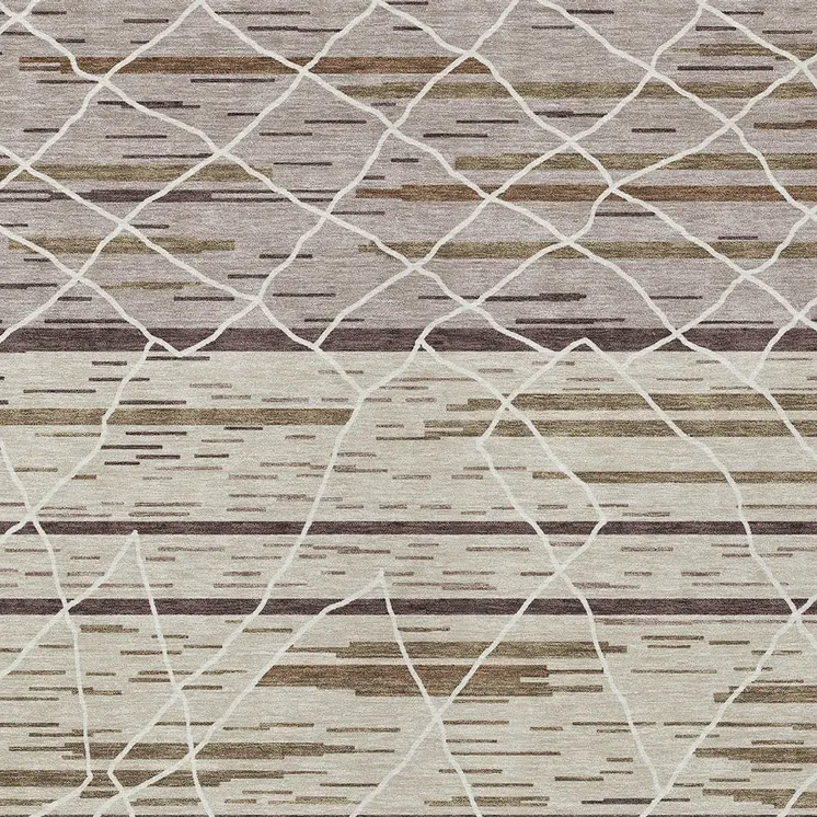 10' X 14' Beige Brown And Ivory Striped Washable Indoor Outdoor Area Rug