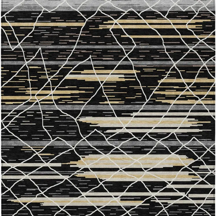 3' X 5' Black Gray And Ivory Striped Washable Indoor Outdoor Area Rug