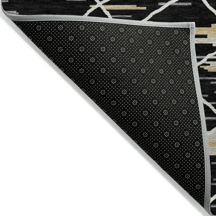 5' X 8' Black Gray And Ivory Striped Washable Indoor Outdoor Area Rug