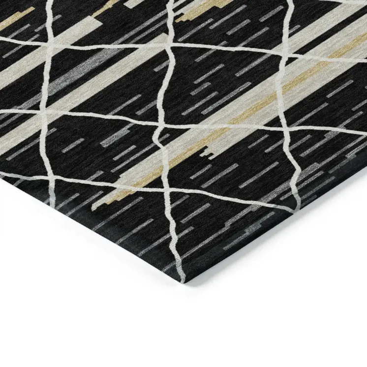 8' X 10' Black Gray And Ivory Striped Washable Indoor Outdoor Area Rug
